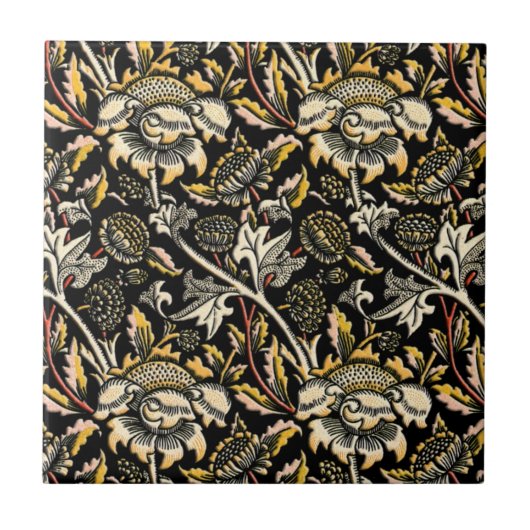 William Morris dunkle florale Arabeske Fliese (Vorderseite)