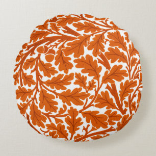 William Morris Eichenblätter, Rostorange und Creme Rundes Kissen