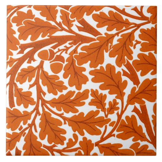 William Morris Eichenblätter, Rostorange und Weiß Fliese (Vorderseite)