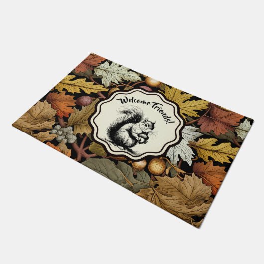 William Morris Eichhörnchen mit individuellem Herb Fußmatte (Schrägansicht)