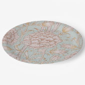 William Morris, Elegant Pink Wild Tulips Soft Blue Pappteller (Schrägansicht)