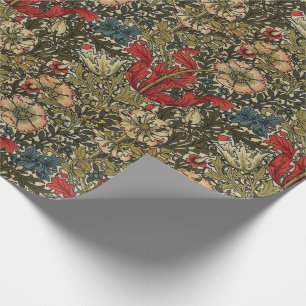 William Morris Elegantes Blumenmuster Rot Grün Geschenkpapier
