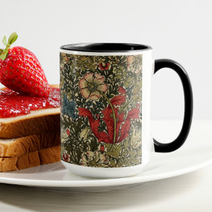 William Morris Elegantes Blumenmuster Rot Grün Tasse