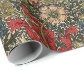 William Morris Elegantes Muster Rotes Grün Geschenkpapier (Rolleneckpunkt)