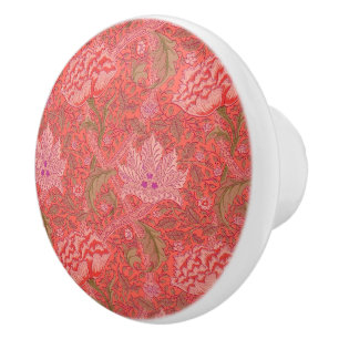 William Morris - Elegantes Rot & Rosa Floral Keramikknauf