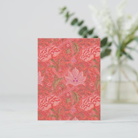 William Morris - Elegantes Rot & Rosa Floral Postkarte (Stehend Vorderseite)