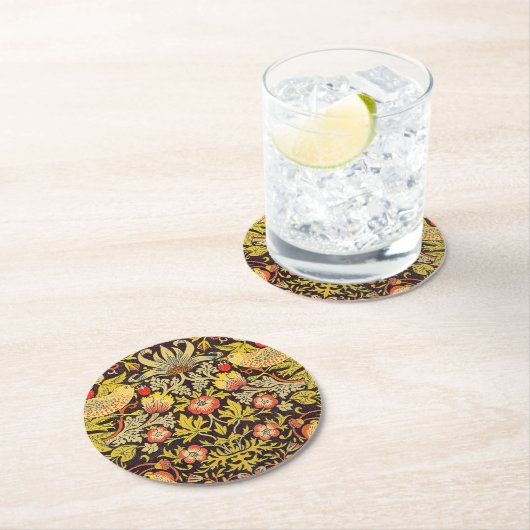 William Morris-Erdbeerdieb-Muster Runder Pappuntersetzer (Vor Ort)