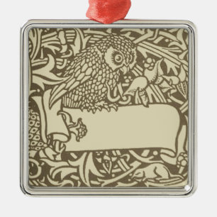 William Morris Eule Florales Vintage-Design Silbernes Ornament