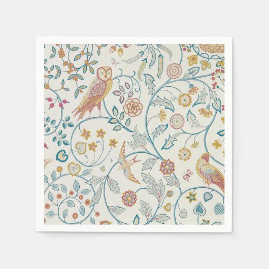 William Morris - Eule und Beeren Serviette (Vorderseite)