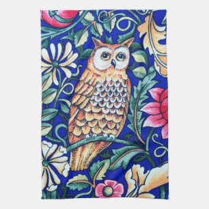 William Morris Eulen-Tapete, Beige und Kobaltblau Handtuch