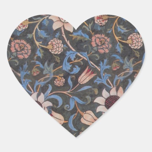 William Morris Evenlode Textile Floral Art Herz-Aufkleber (Vorderseite)