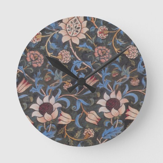 William Morris Evenlode Textile Floral Art Runde Wanduhr (Vorderseite)