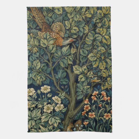 William Morris Fasan Vogel Baum Wald Geschirrtuch (Vertikal)
