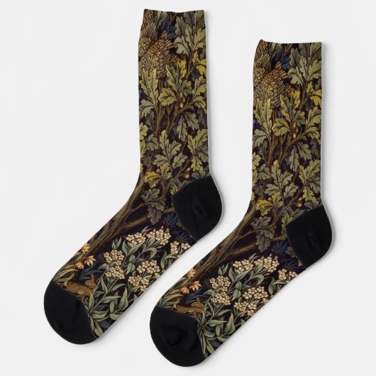 William Morris Fasanenvogel Baum Botanisch Socken (Linkes Detail)