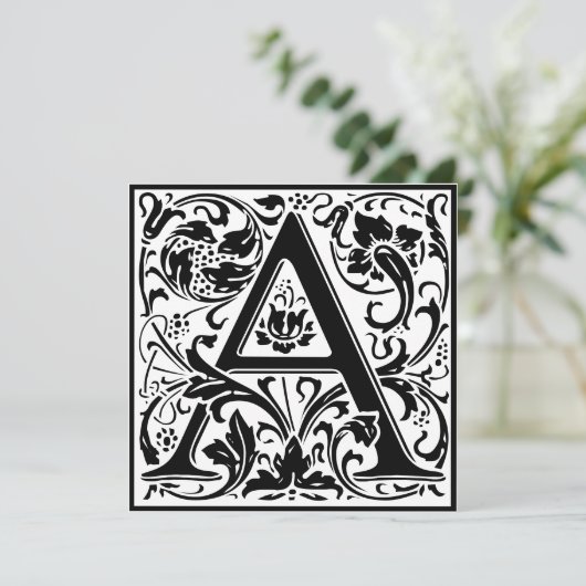William Morris Floral Alphabet Monogram Letter A Einladung (Stehend Vorderseite)