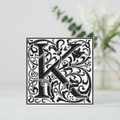 William Morris Floral Alphabet Monogram Letter K Einladung (Stehend Vorderseite)