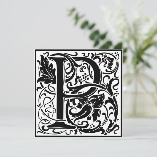 William Morris Floral Alphabet Monogram Letter P Einladung (Stehend Vorderseite)