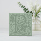 William Morris Floral Alphabet Monogram Letter P Einladung (Stehend Vorderseite)