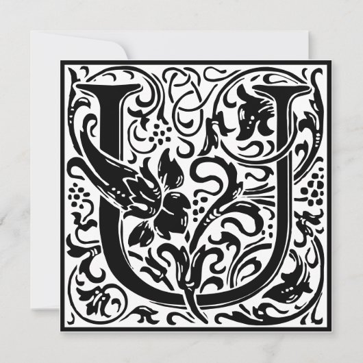 William Morris Floral Alphabet Monogram Letter U Einladung (Vorderseite)