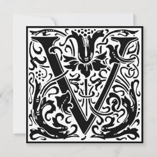 William Morris Floral Alphabet Monogram Letter V Einladung
