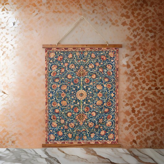 William * Morris Floral Aquamarin Peach Wandteppich Mit Holzrahmen
