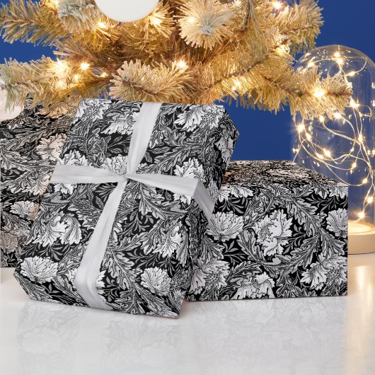 William Morris Floral, Black, White & Gray / Grau Geschenkpapier (Feiertage)
