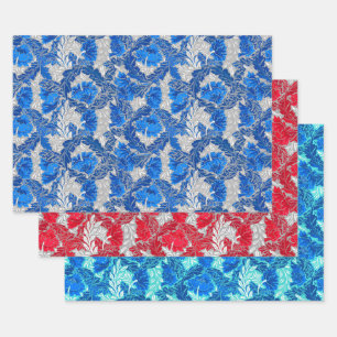 William Morris Floral, Blue, Red & Turquoise Geschenkpapier Set