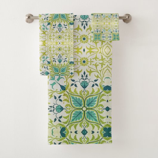 William Morris Floral Blume Foliage Green Blue Badhandtuch Set (Insitu)