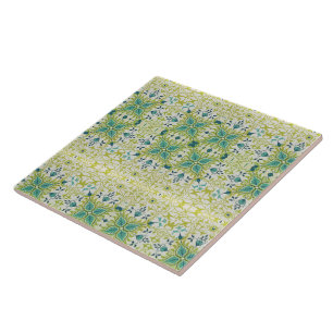 William Morris Floral Blumen Blattwerk Grün Blau Fliese