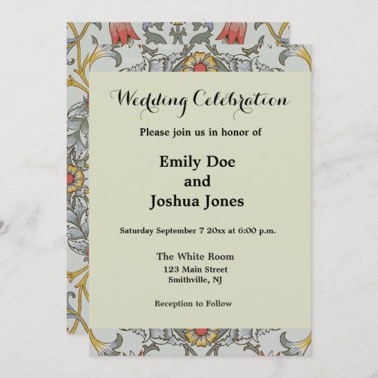 William Morris Floral Circle Blume Illustration Einladung (Vorne/Hinten)