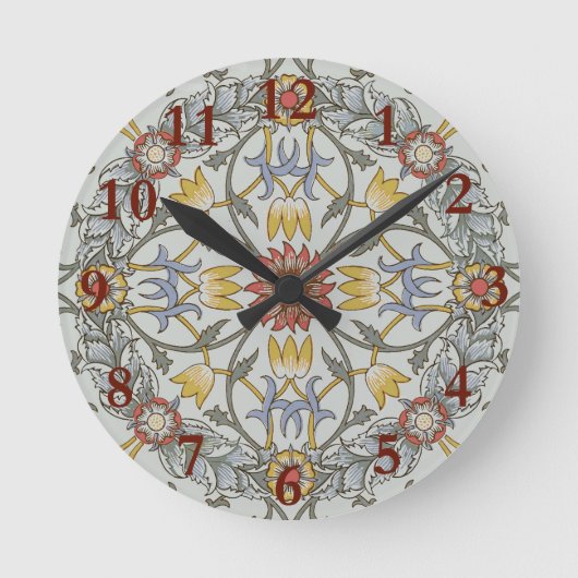 William Morris Floral Circle Flower Illustration Runde Wanduhr (Vorderseite)
