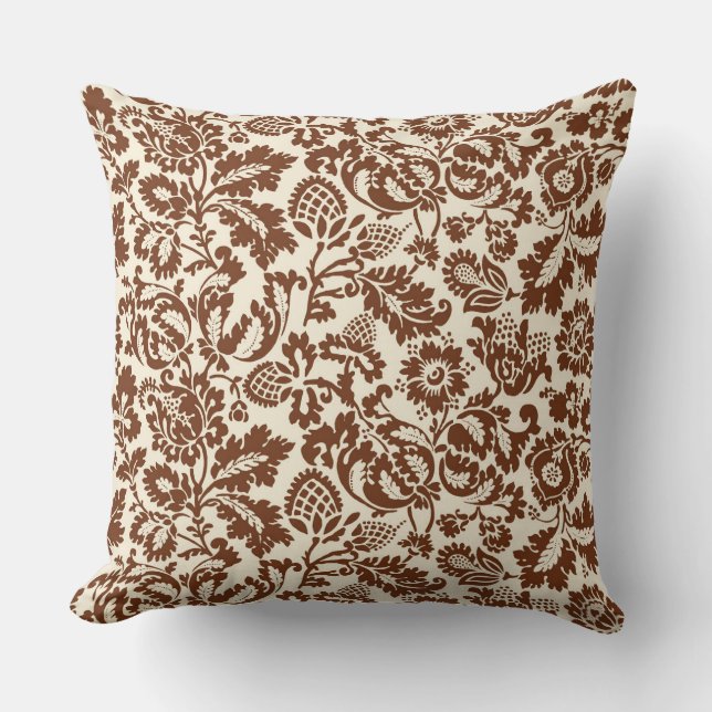 William Morris Floral Damask, Beige und Schokolade Kissen (Vorderseite)
