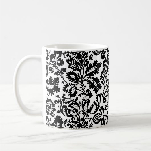 William Morris Floral Damask, Black on White Coffe Kaffeetasse (Links)