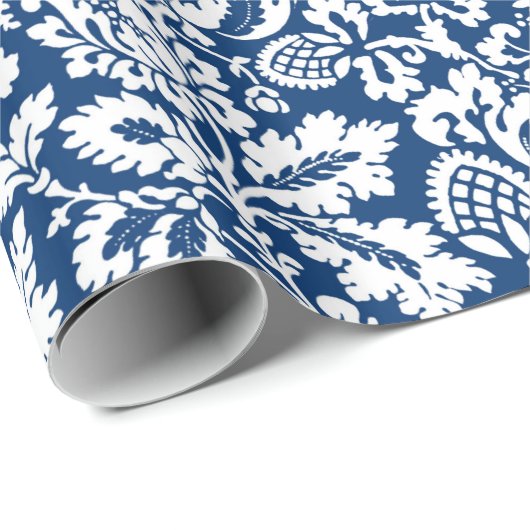 William Morris Floral Damask, Cobalt Blue & White Geschenkpapier (Rolleneckpunkt)