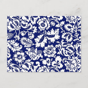 William Morris Floral Damask, Cobalt Blue & White Postkarte