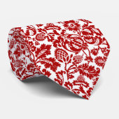 William Morris Floral Damask, Deep Red on White Krawatte (Gerollt)