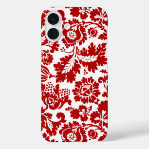 William Morris Floral Damask, Deep Red und White iPhone 16 Plus Hülle