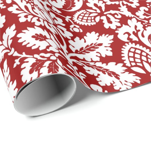 William Morris Floral Damask, Deep Red und White Geschenkpapier (Rolleneckpunkt)