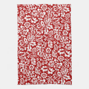 William Morris Floral Damask, Deep Red und White Geschirrtuch