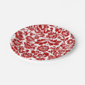 William Morris Floral Damask, Deep Red und White Pappteller (Schrägansicht)