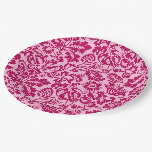 William Morris Floral Damask, Fuchsia und Pink Pappteller (Schrägansicht)