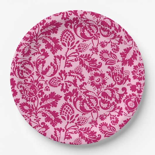 William Morris Floral Damask, Fuchsia und Pink Pappteller (Vorderseite)