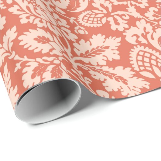 William Morris Floral Damask, Peach und Coral Geschenkpapier (Rolleneckpunkt)