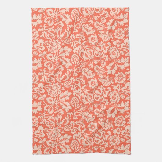 William Morris Floral Damask, Peach und Coral Geschirrtuch (Vertikal)