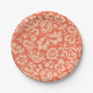 William Morris Floral Damask, Peach und Coral Pappteller