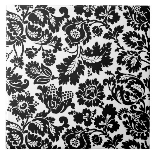 William Morris Floral Damask, Schwarz auf Weiß Fliese (Vorderseite)