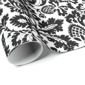 William Morris Floral Damask, Schwarz auf Weiß Geschenkpapier (Rolleneckpunkt)