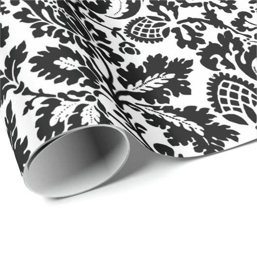 William Morris Floral Damask, Schwarz auf Weiß Geschenkpapier (Rolleneckpunkt)