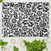 William Morris Floral Damask, Schwarz auf Weiß Geschirrtuch (Gefaltet)