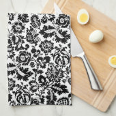 William Morris Floral Damask, Schwarz auf Weiß Geschirrtuch (Viertel Falte)